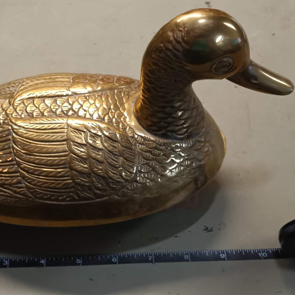 Vintage Solid Brass Mallard Duck Trinket Dish